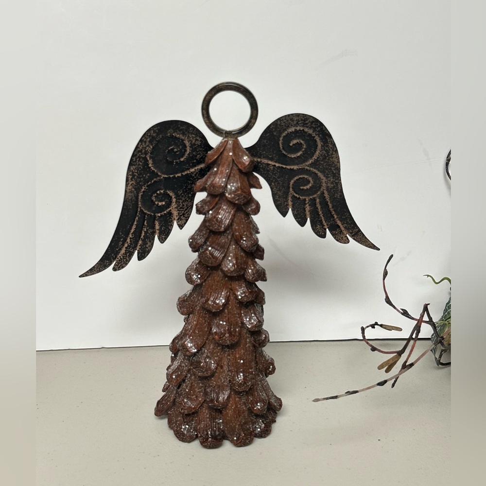Home Interiors Metal wooden style standing Angel Figure